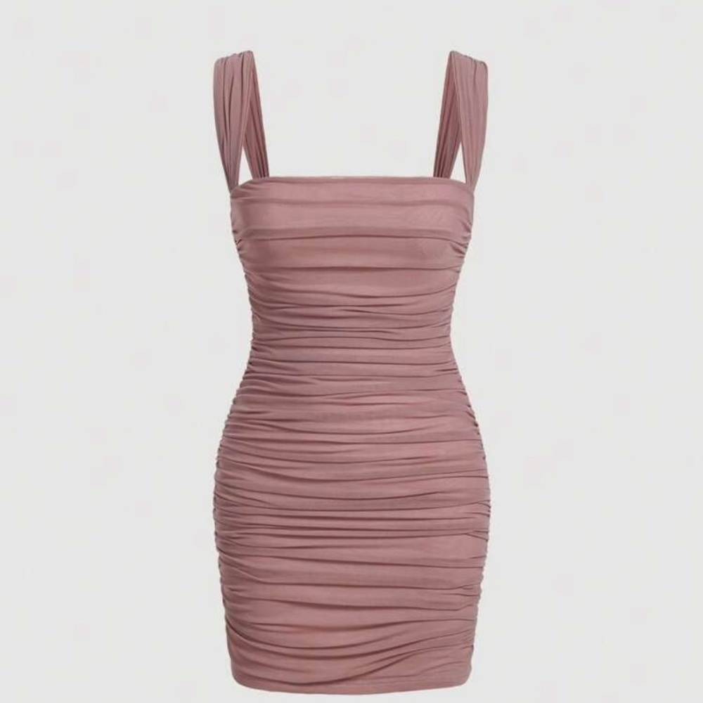 SHEIN Dusty Pink Mesh Ruched Mini Dress-Women’s Size L (8/10)